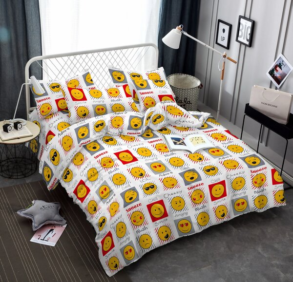 Lenjerie de pat din microfibra alba, EMOJI EMOTIONS Dimensiune lenjerie de pat: 2 buc 70 x 90 cm | 200 x 220 cm