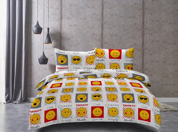 Lenjerie de pat din microfibra alba, EMOJI EMOTIONS Dimensiune lenjerie de pat: 2 buc 70 x 90 cm | 200 x 220 cm