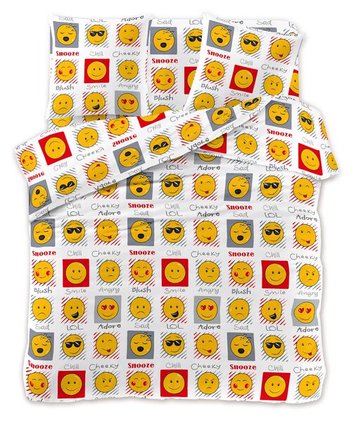 Lenjerie de pat din microfibra alba, EMOJI EMOTIONS Dimensiune lenjerie de pat: 2 buc 70 x 90 cm | 200 x 220 cm