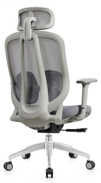 Scaun ergonomic, cu înclinare sincronizată, suport lombar si tetiera reglabile, rotativ, tapițerie din mesh si textil, căptușeală din spumă, cadru PP, Gri