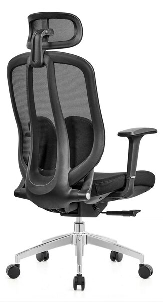Scaun ergonomic, cu înclinare sincronizată, suport lombar si tetiera reglabile, rotativ, tapițerie din mesh si textil, căptușeală din spumă, cadru PP, Negru