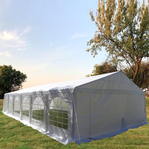 Cort evenimente, pavilion 12x6x3.7 m, PVC ignifugat, suprafata 72 mp, 12 ferestre, cadru otel galvanizat, alb