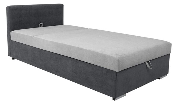 Pat RICO 110x200, stofa catifelata gri - Matricea 17, cu saltea, somie