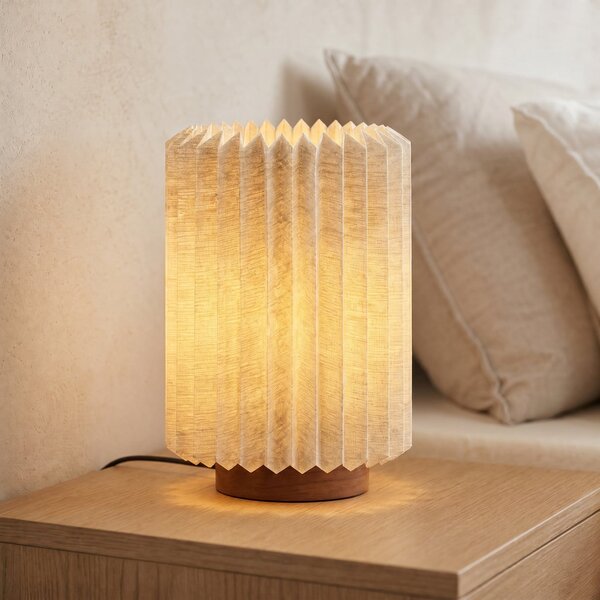 Lindby Lampa de masă Maveo, înălțime 30 cm, nuc/in, E27, Gri, Camera de zi / sufragerie, Țesătură / Textil, Scandinavă