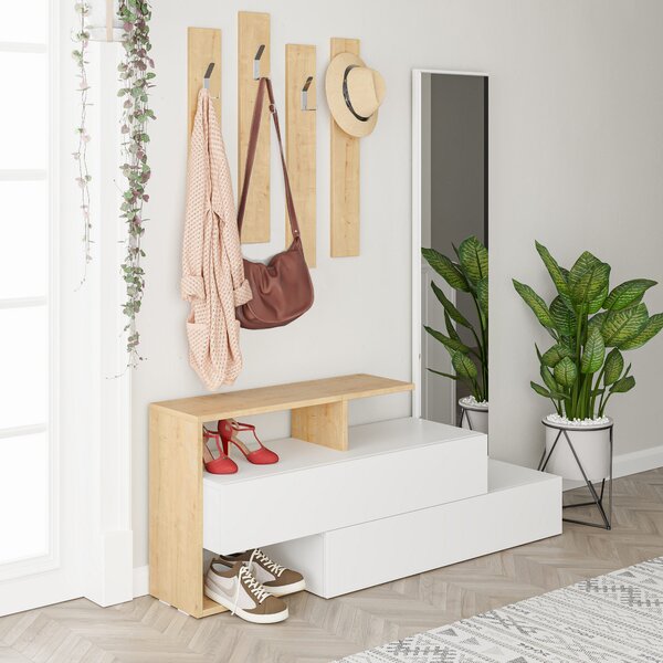Set mobilier pentru hol Rambo (Alb + stejar). 1071912