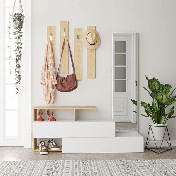 Set mobilier pentru hol Rambo (Alb + stejar). 1071912
