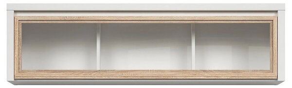 Vitrina suspendata KASPIAN, alb/stejar sonoma, PAL/sticla, 144x31x40 c