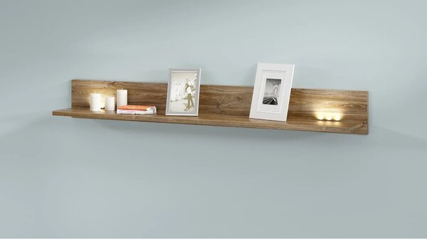Polita GENT, stejar, PAL, cu iluminare LED, 139x27x25 cm