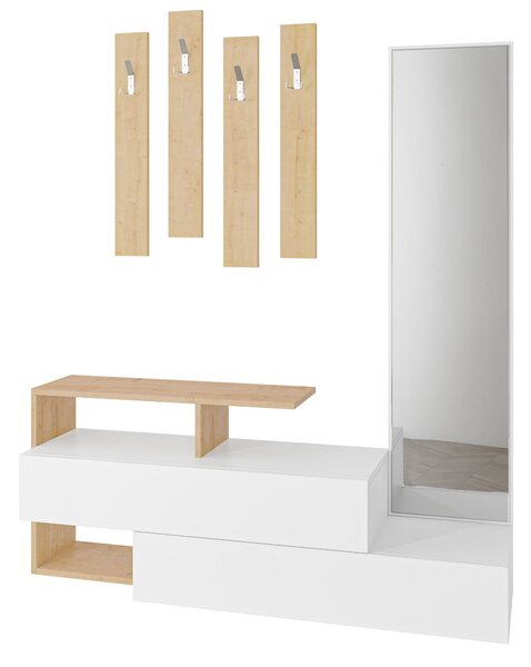 Set mobilier pentru hol Rambo (Alb + stejar). 1071912