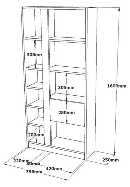 Biblioteca Alive, Alb, 75x25x160 cm
