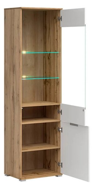 Vitrina ZELE, stejar wotan/alb lucios, PAL laminat, 56x41x195 cm