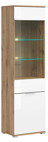 Vitrina ZELE, stejar wotan/alb lucios, PAL laminat, 56x41x195 cm