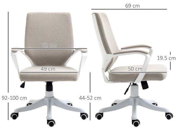 Vinsetto Scaun Ergonomic de Birou, Reglabil în înălțime Pivotant 360° cu Legănare, 62x69x92-100 cm, Bej | Aosom Romania