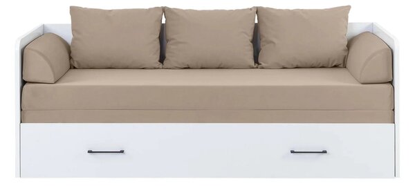 Pat TETRIX 80/160x200, alb/bej, PAL/stofa, cu saltea extensibila si sp