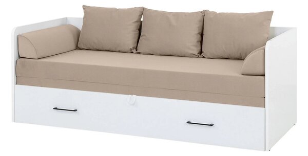 Pat TETRIX 80/160x200, alb/bej, PAL/stofa, cu saltea extensibila si sp