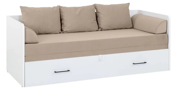 Pat TETRIX 80/160x200, alb/bej, PAL/stofa, cu saltea extensibila si sp