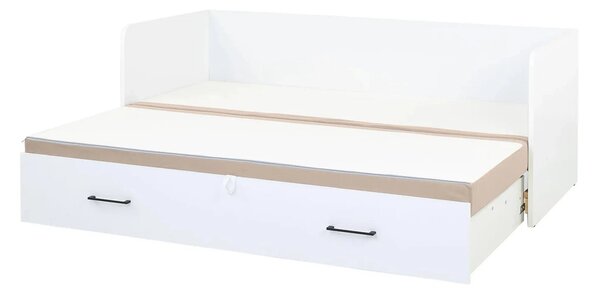 Pat TETRIX 80/160x200, alb/bej, PAL/stofa, cu saltea extensibila si sp
