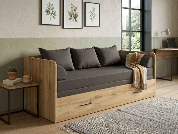 Pat TETRIX 80/160x200, stejar wotan/maro, PAL/stofa, cu saltea extensi