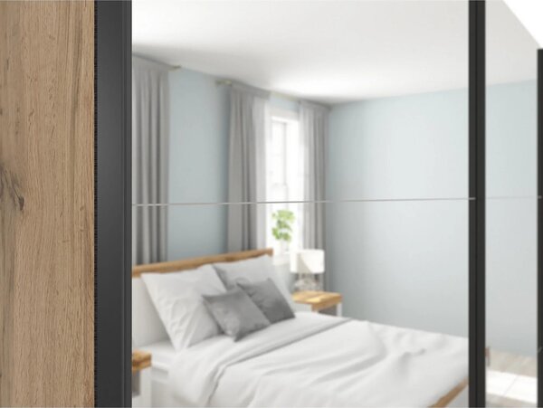 Dressing TETRIX, stejar wotan, PAL, cu 2 usi si oglinzi, 220x60x196 cm