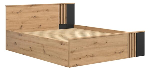 Cadru pat VABRES 160x200, stejar artisan/negru mat, PAL melaminat