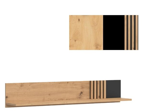 Raft VABRES, stejar artisan/negru mat, PAL laminat, 136x23x23 cm