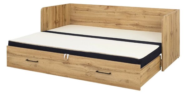 Pat TETRIX 80/160x200, stejar wotan/negru, PAL/stofa, cu saltea extens