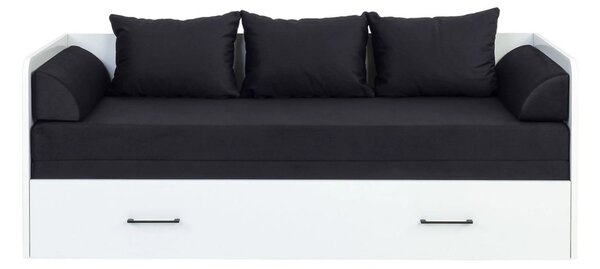 Pat TETRIX 80/160x200, alb/negru, PAL/stofa, cu saltea extensibila si