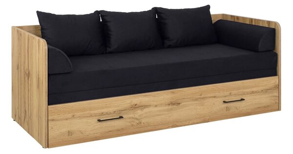 Pat TETRIX 80/160x200, stejar wotan/negru, PAL/stofa, cu saltea extens