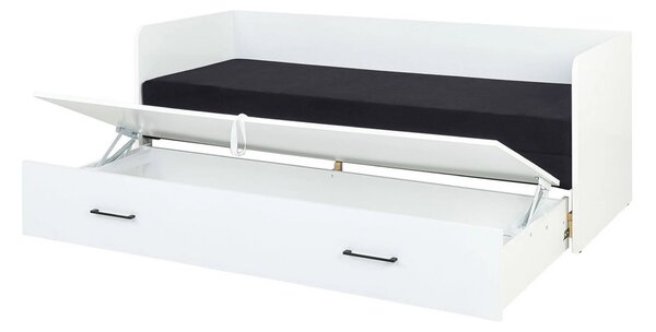 Pat TETRIX 80/160x200, alb/negru, PAL/stofa, cu saltea extensibila si
