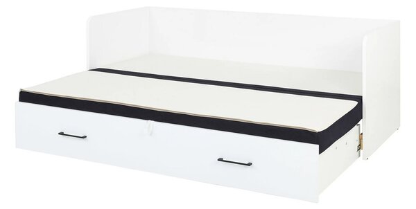 Pat TETRIX 80/160x200, alb/negru, PAL/stofa, cu saltea extensibila si