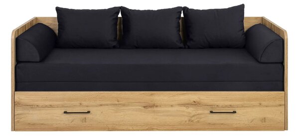 Pat TETRIX 80/160x200, stejar wotan/negru, PAL/stofa, cu saltea extens