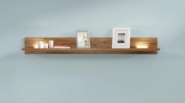 Polita GENT, stejar, PAL, cu iluminare LED, 200x27x25 cm