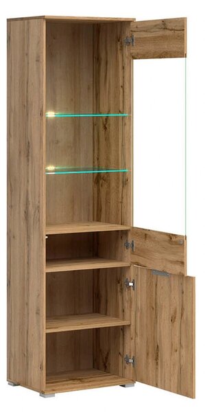 Vitrina ZELE, stejar wotan, PAL laminat, 56x41x195 cm