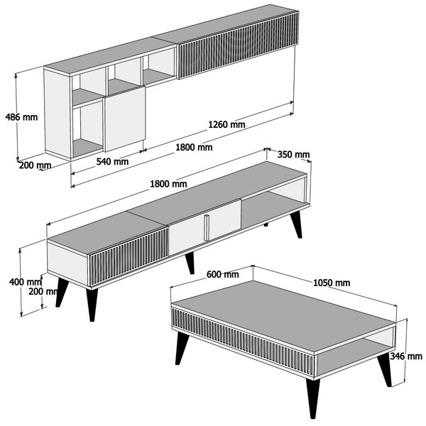 Set mobilier living Millano 1 (nuc + negru). 1072221