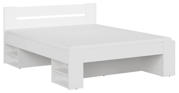 Cadru pat NEPO PLUS 160x200, alb, PAL laminat, cu spatiu depozitare