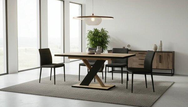 Masa extensibila ERYK, stejar artisan/negru, PAL laminat, 138/178x85x7