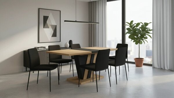 Masa extensibila ZATAR, stejar artisan/negru, PAL laminat, 125/170x75x
