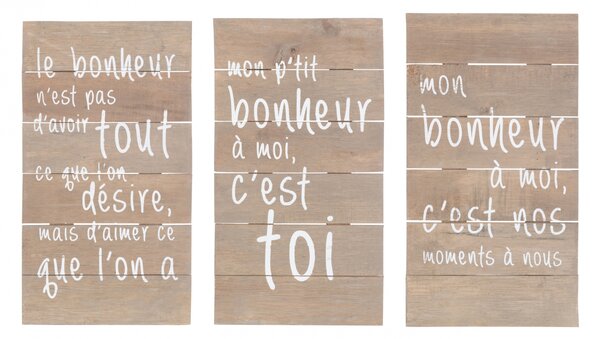 Decoratiune de perete, text alb, lemn natur sortiment de 3