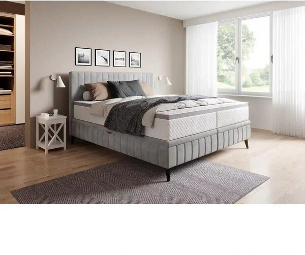 Pat CAYA 180x200, stofa catifelata bej - Whisper 03, cu suport saltea