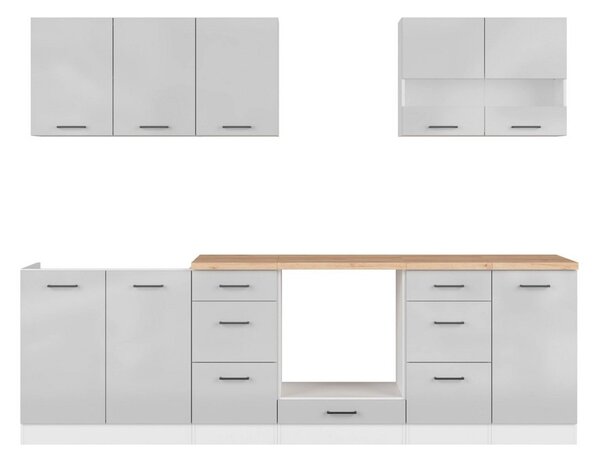 Set bucatarie JUNONA LINE, gri deschis/alb, PAL, 260 cm, cu blat steja