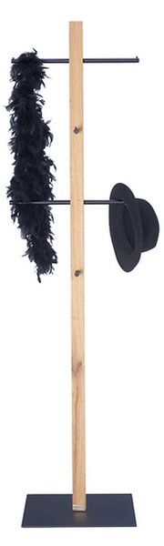 Cuier pom CAMPASS, stejar/negru, lemn/metal, 45x40x175 cm