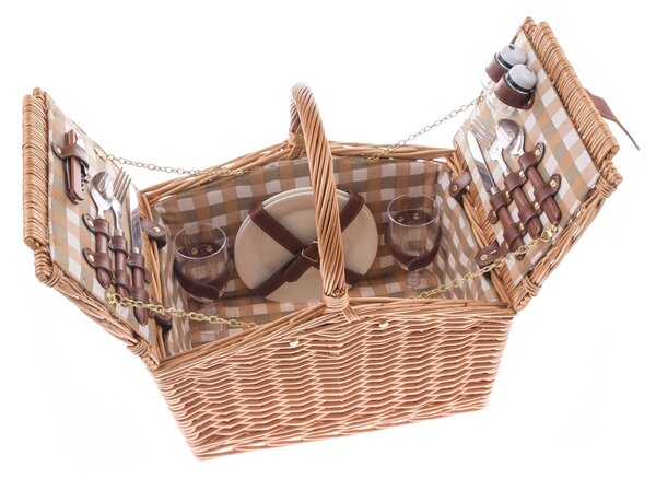 Coș de picnic din răchită pentru 2 persoane, 40 x28 x 25 cm, 3,5 kg