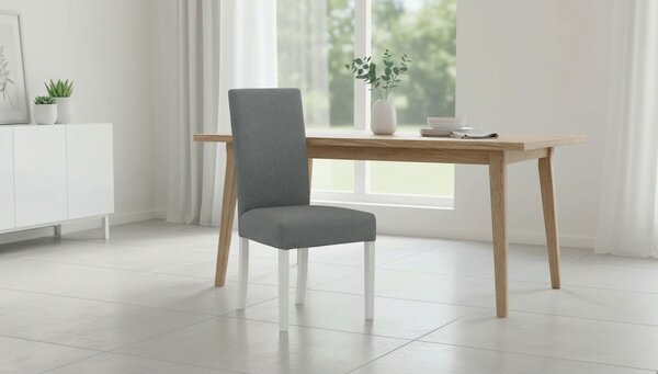 Scaun CAMPEL, gri deschis/alb, stofa clasica/lemn, 46x55x96 cm