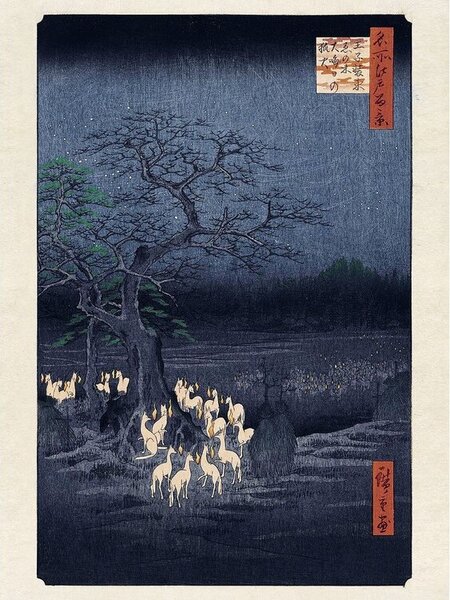 Imprimare de artă Hokusai - Fox Fires on New Year's Eve at, Utagawa Hiroshige, (30 x 40 cm)