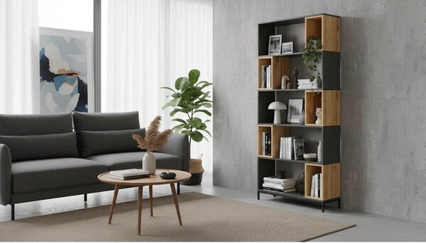Biblioteca KIKO, stejar/gri antracit, 80x30x194 cm