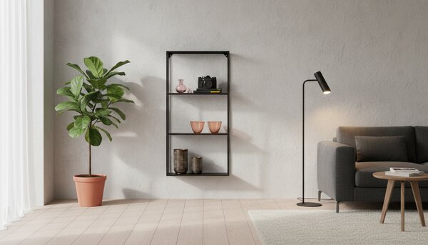 Raft NILS, negru, metal, 45x15x90 cm