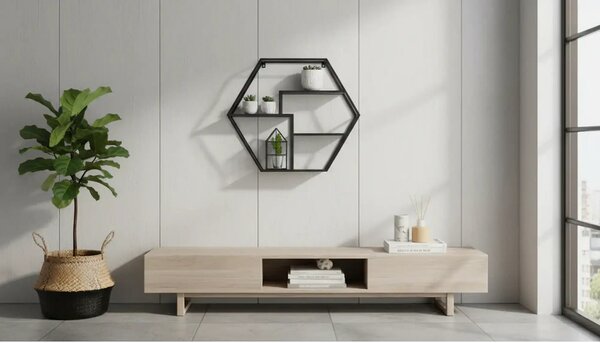 Raft POL, negru, metal, 60x13x52 cm
