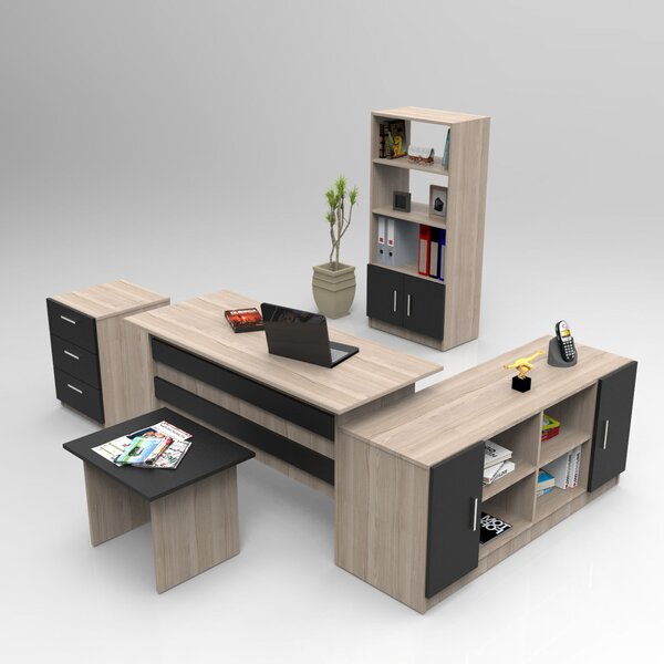 Set mobilier birou Vincent 15 (stejar + negru). 1072649