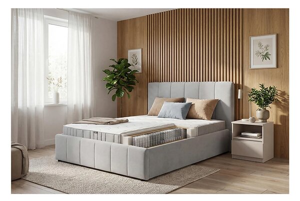 Cadru pat LONES 160x200, stofa catifelata gri deschis - Bluvel 03