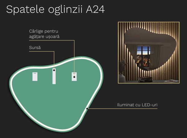 Oglindă LED organică cu iluminare A24